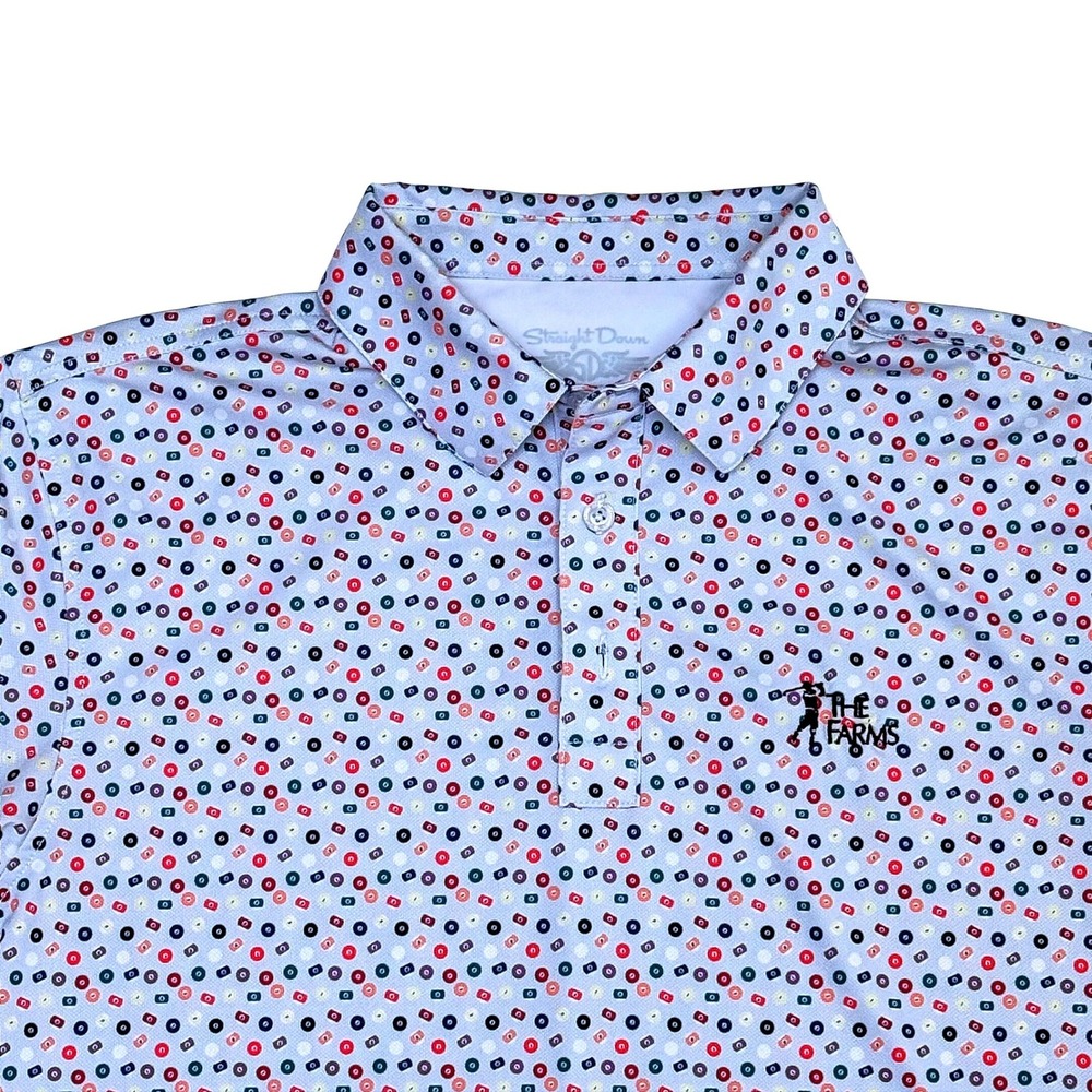 Straight Down Performance Golf Polo Shirt Mens Size Medium Pool‎ Ball Print